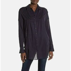 We The Free Navy Blue Long Sleeve Button Up 'Amore Amore' Blouse Size Small